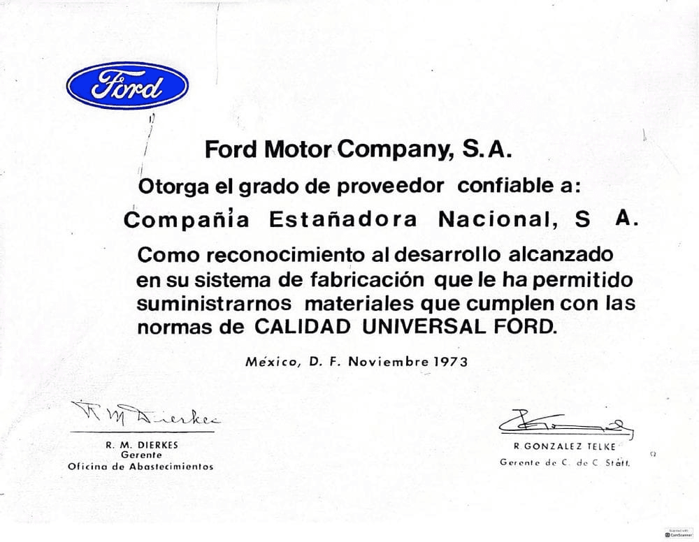 Ford initial certification document, 1973