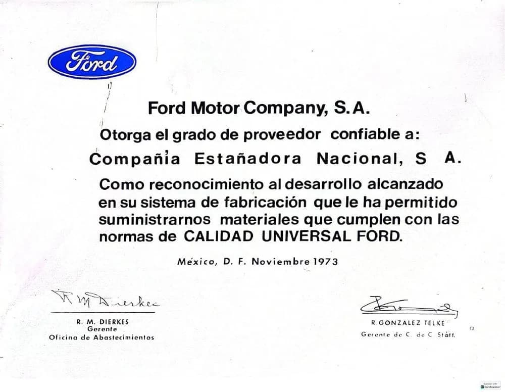 Ford initial certification document, 1973
