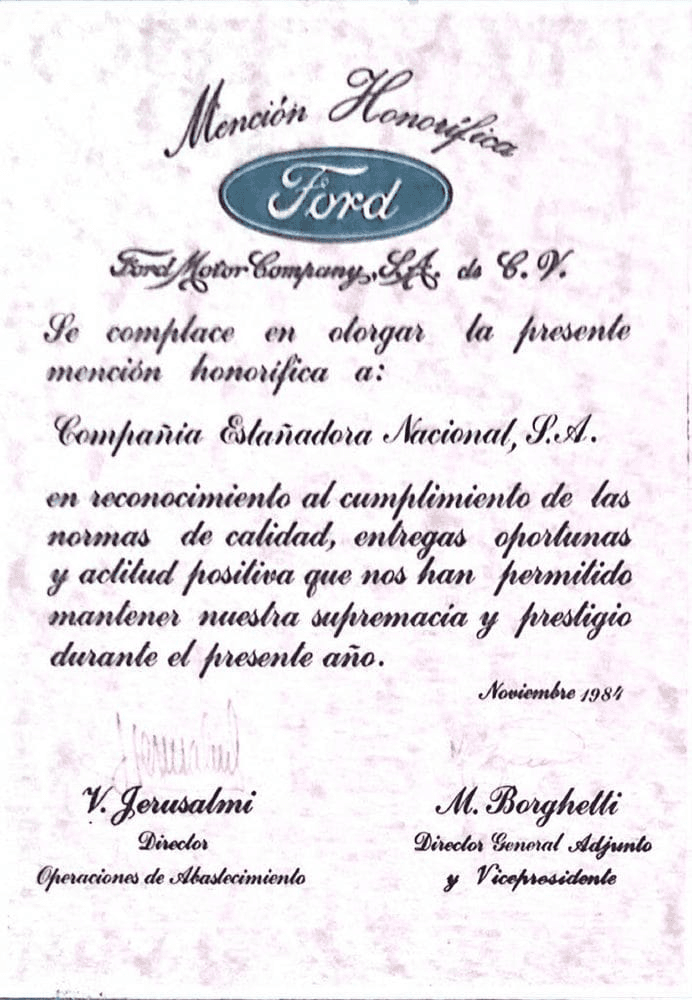 Ford quality recognition, honorable mention, 1984