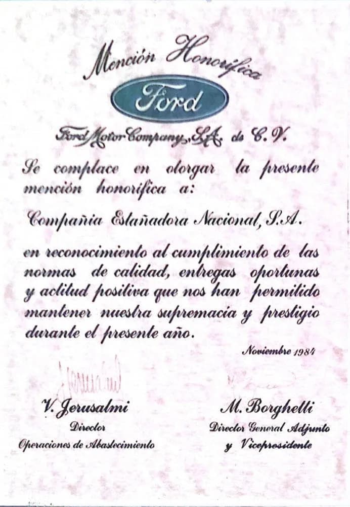 Ford quality recognition, honorable mention, 1984